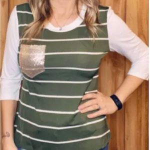 BOUTIQUE 3/4 Sleeve Stripe Knit Top NEW!